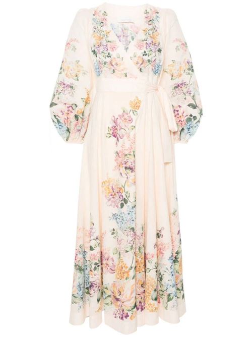 Abito midi a portafoglio Halliday Zimmermann | 1408DSS241CREAM WATERCOLOUR FLORAL